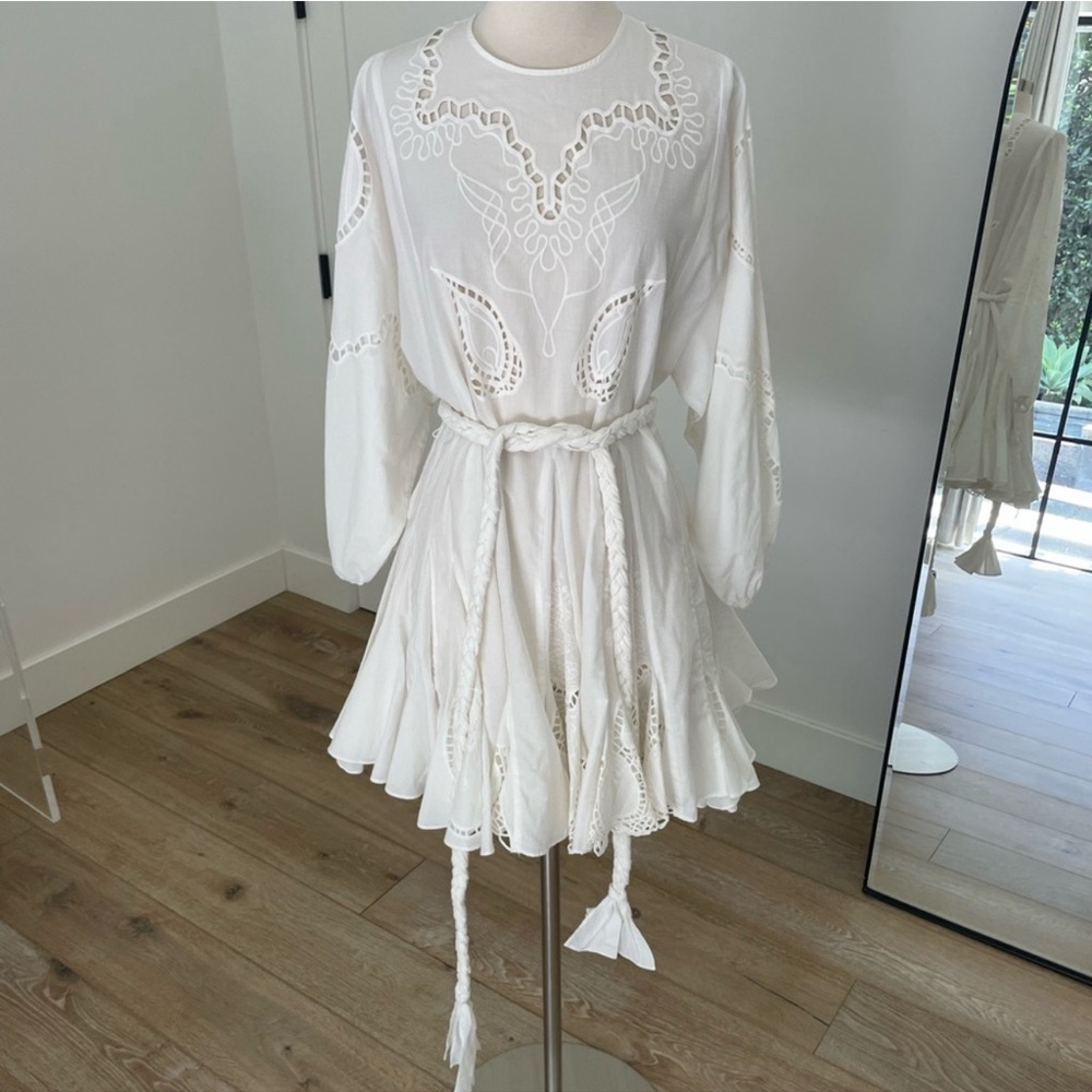 RHODE Ivory Long Sleeve Dress with Lace Details